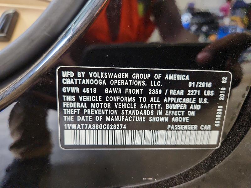 Продажа на аукционе авто 2016 Volkswagen Passat, vin: 1VWAT7A36GC028274, номер лота: 67898686