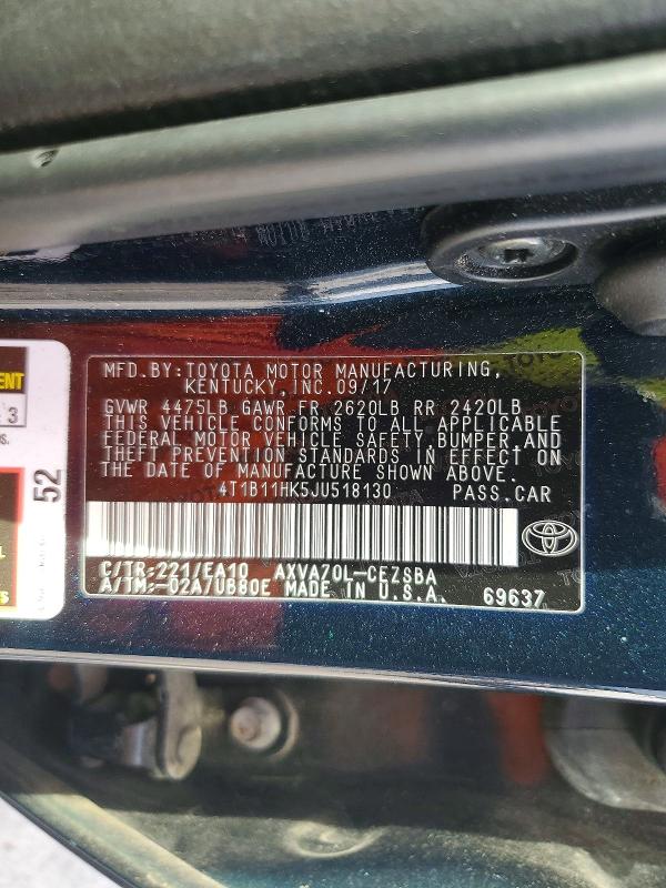 Aukcja sprzedaży 2018 Toyota Camry, vin: 4T1B11HK5JU518130, numer aukcji: 69821516