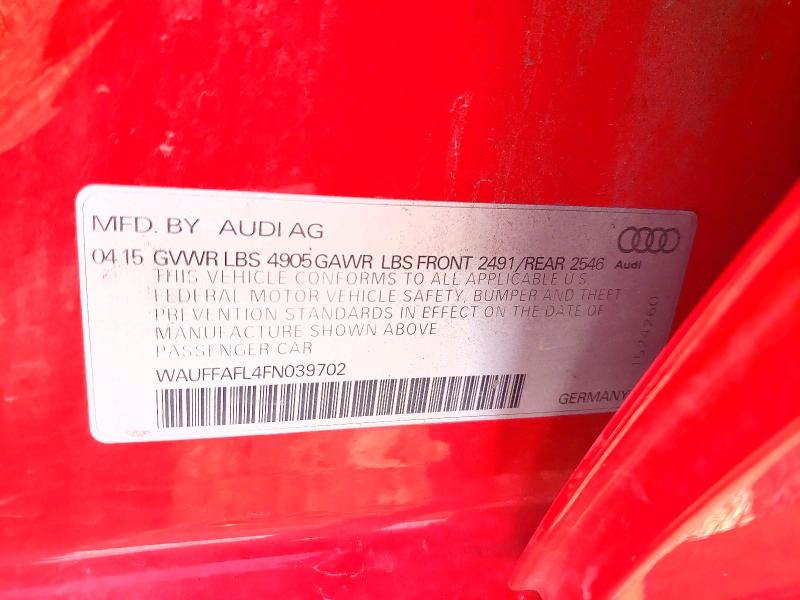 Продажа на аукционе авто 2015 Audi A4, vin: WAUFFAFL4FN039702, номер лота: 68161256