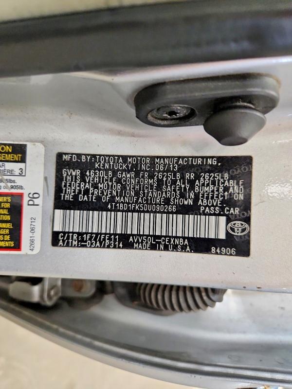 68179886 :رقم المزاد ، 4T1BD1FK5DU090266 vin ، 2013 Toyota Camry Hybrid مزاد بيع