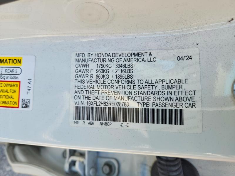 68040176 :رقم المزاد ، 19XFL2H83RE028788 vin ، 2024 Honda Civic مزاد بيع