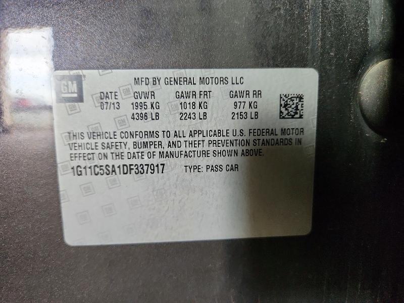 2013 Chevrolet Malibu მანქანა იყიდება აუქციონზე, vin: 1G11C5SA1DF337917, აუქციონის ნომერი: 69099766