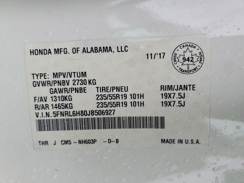 Продаж на аукціоні авто 2018 Honda Odyssey, vin: 5FNRL6H80JB506927, номер лоту: 68040966
