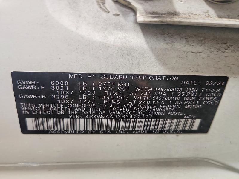 Aukcja sprzedaży 2024 Subaru Ascent, vin: 4S4WMAAD3R3422177, numer aukcji: 68232746