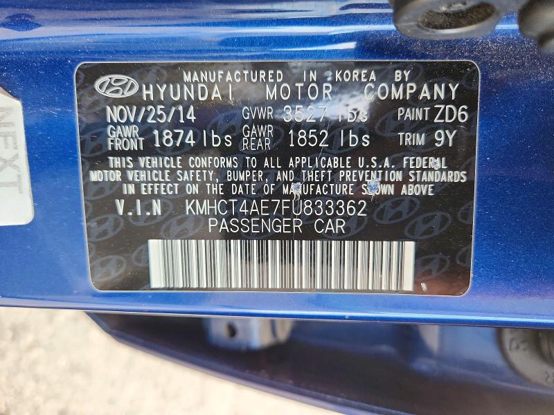 2015 Hyundai Accent მანქანა იყიდება აუქციონზე, vin: KMHCT4AE7FU833362, აუქციონის ნომერი: 69199106