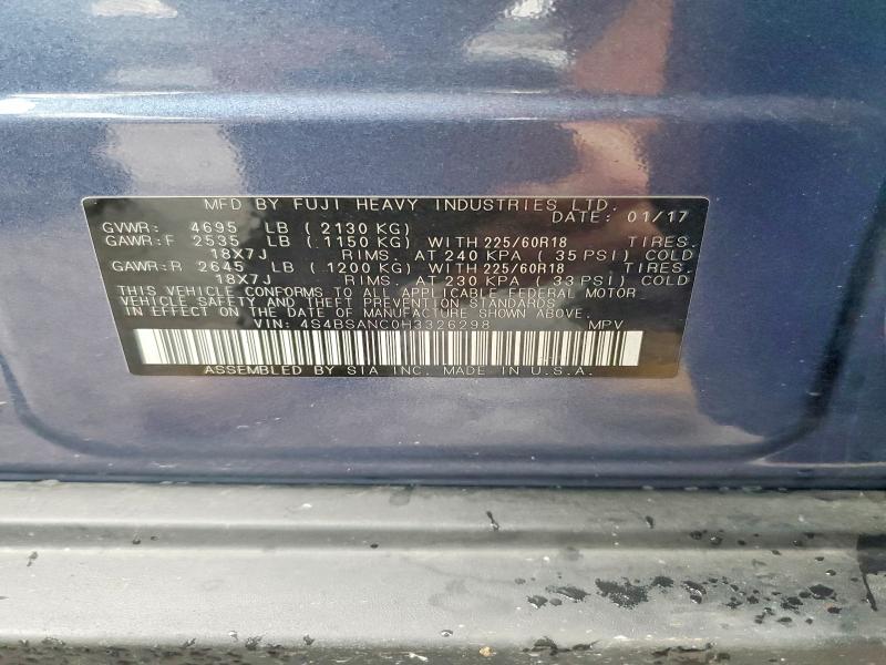 68725736 :رقم المزاد ، 4S4BSANC0H3326298 vin ، 2017 Subaru Outback مزاد بيع