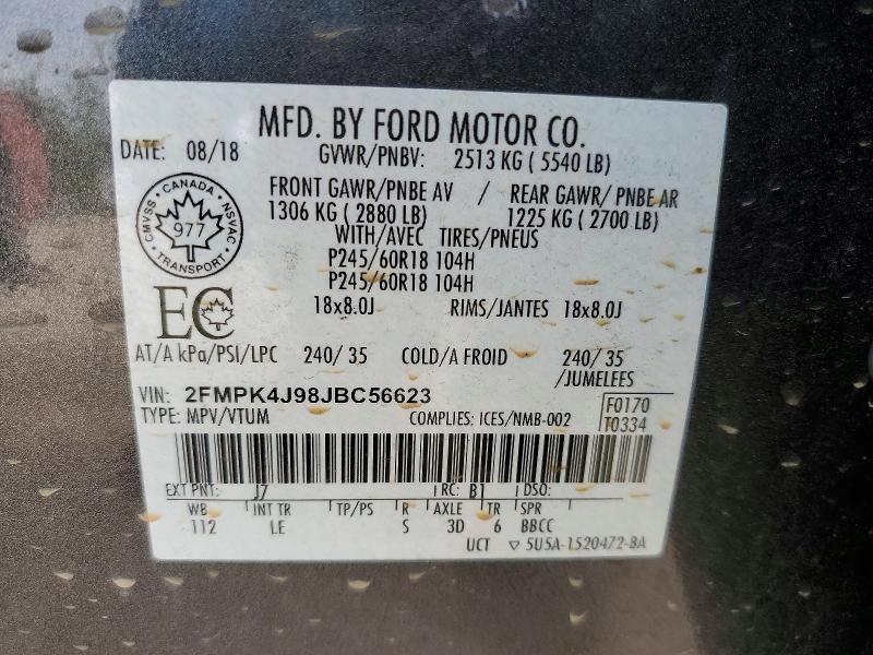 Продаж на аукціоні авто 2018 Ford Edge, vin: 2FMPK4J98JBC56623, номер лоту: 69017966