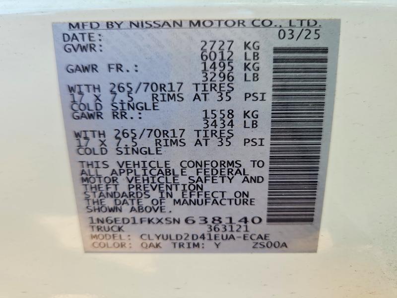 69328506 :رقم المزاد ، 1N6ED1FKXSN638140 vin ، 2025 Nissan Frontier مزاد بيع