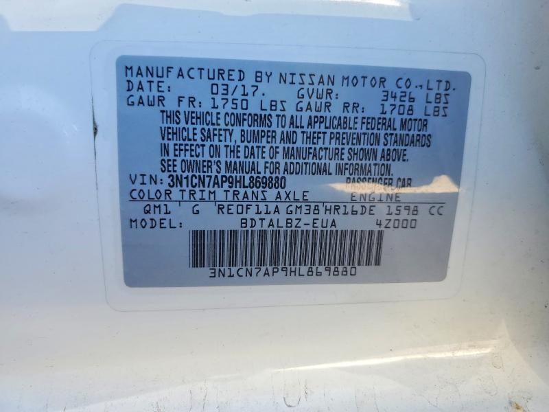 Auction sale of the 2017 Nissan Versa, vin: 3N1CN7AP9HL869880, lot number: 67998386