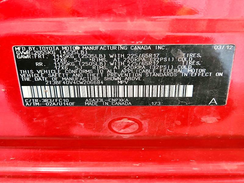 Продажа на аукционе авто 2012 Toyota Rav4, vin: 2T3BF4DV4CW206684, номер лота: 67897976