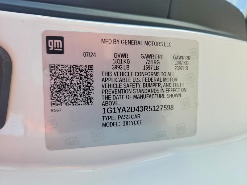 68572696 :رقم المزاد ، 1G1YA2D43R5127598 vin ، 2024 Chevrolet Corvette مزاد بيع