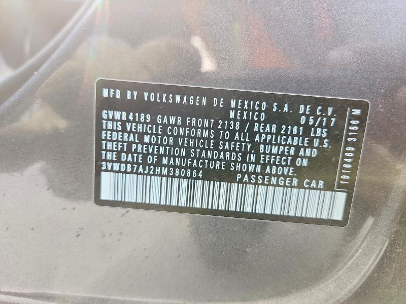Aukcja sprzedaży 2017 Volkswagen Jetta, vin: 3VWDB7AJ2HM380864, numer aukcji: 70312406