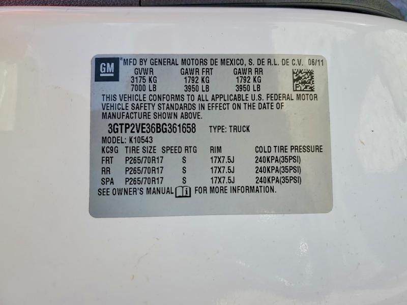 2011 Gmc Sierra მანქანა იყიდება აუქციონზე, vin: 3GTP2VE36BG361658, აუქციონის ნომერი: 67621726