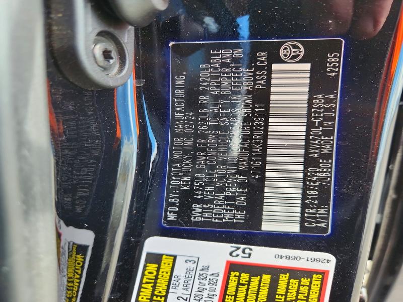 Auction sale of the 2024 Toyota Camry, vin: 4T1G11AK3RU239111, lot number: 68299496