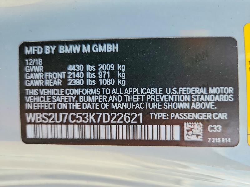 Aukcja sprzedaży 2019 Bmw M2, vin: WBS2U7C53K7D22621, numer aukcji: 70472126