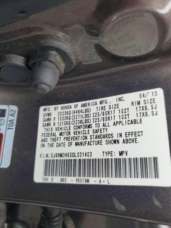 69819166 :رقم المزاد ، 5J6RM3H55DL031403 vin ، 2013 Honda Cr-v مزاد بيع