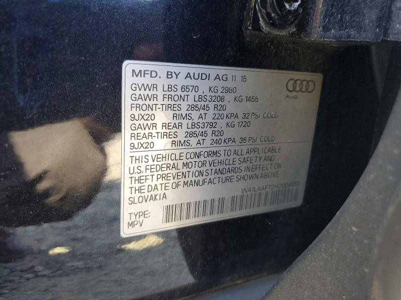 Продаж на аукціоні авто 2017 Audi Q7, vin: WA1LAAF72HD004652, номер лоту: 67732516