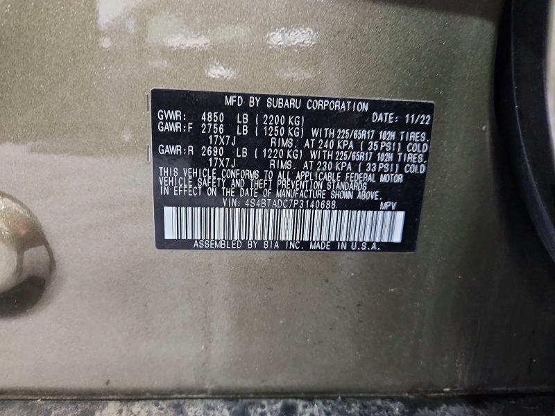 59602436 :رقم المزاد ، 4S4BTADC7P3140688 vin ، 2023 Subaru Outback مزاد بيع