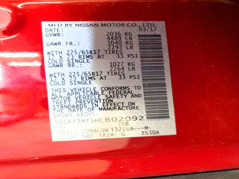 67463086 :رقم المزاد ، 5N1AT2MT5HC802092 vin ، 2017 Nissan Rogue مزاد بيع