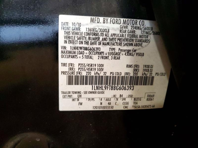 2011 Lincoln Mks მანქანა იყიდება აუქციონზე, vin: 1LNHL9FT8BG606393, აუქციონის ნომერი: 66633896