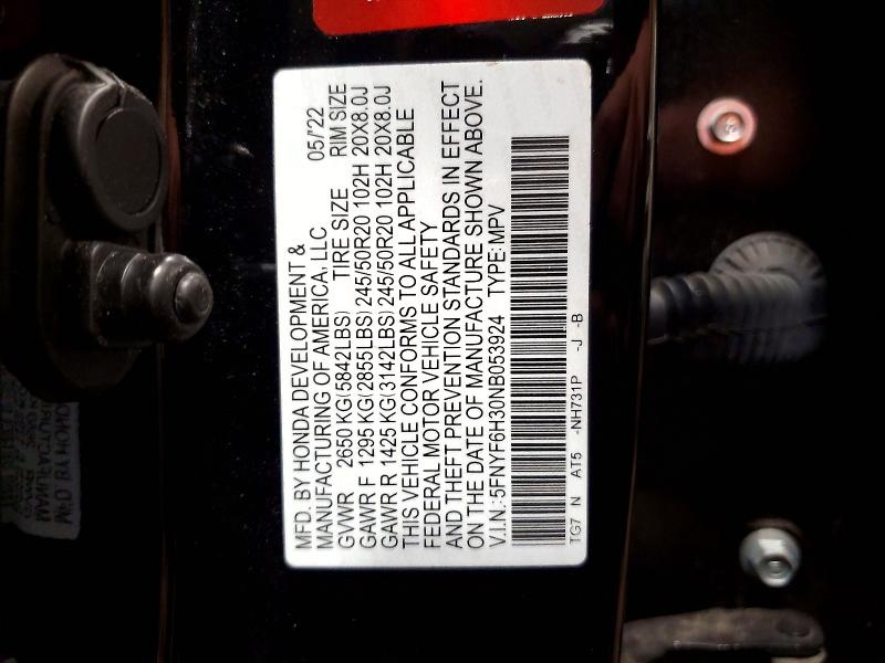 Aukcja sprzedaży 2022 Honda Pilot, vin: 5FNYF6H30NB053924, numer aukcji: 70479006