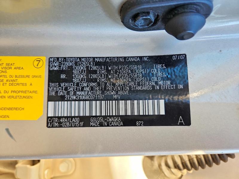Aukcja sprzedaży 2008 Lexus Rx, vin: 2T2HK31U68C071197, numer aukcji: 68067786
