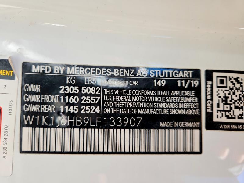 Auction sale of the 2020 Mercedes-benz E, vin: W1K1J6HB9LF133907, lot number: 69060846