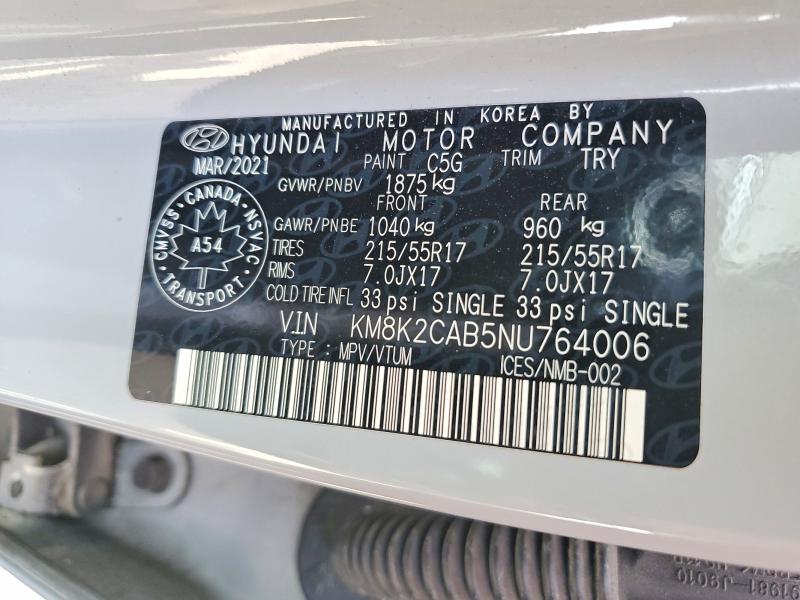 Aukcja sprzedaży 2022 Hyundai Kona, vin: KM8K2CAB5NU764006, numer aukcji: 69018276