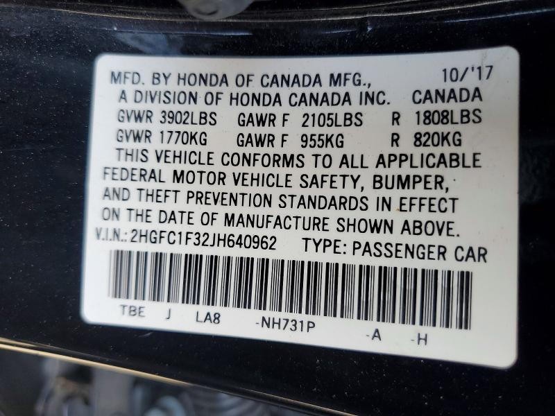 Продажа на аукционе авто 2018 Honda Civic, vin: 2HGFC1F32JH640962, номер лота: 71405096