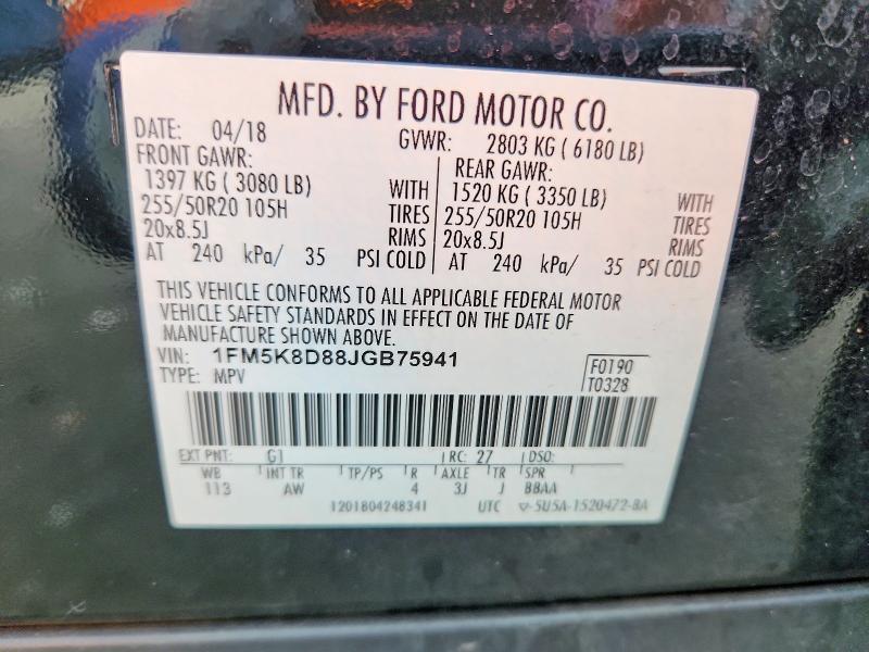 Aukcja sprzedaży 2018 Ford Explorer, vin: 1FM5K8D88JGB75941, numer aukcji: 68908426