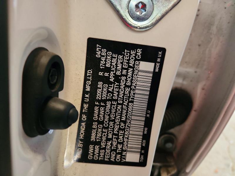 Auction sale of the 2017 Honda Civic, vin: SHHFK8G72HU200668, lot number: 67360346