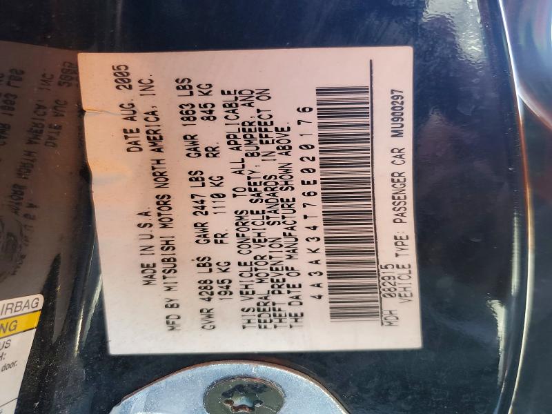 70148316 :رقم المزاد ، 4A3AK34T76E020176 vin ، 2006 Mitsubishi Eclipse مزاد بيع