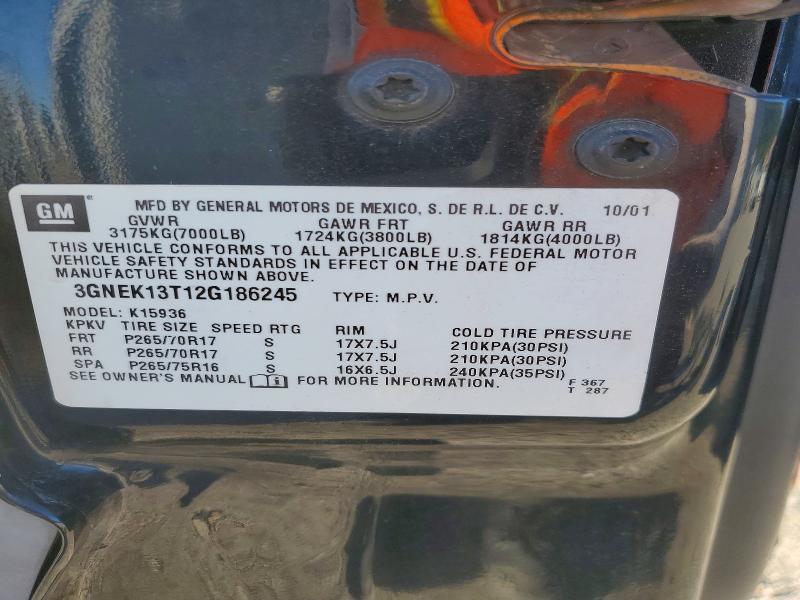 2002 Chevrolet Avalanche მანქანა იყიდება აუქციონზე, vin: 3GNEK13T12G186245, აუქციონის ნომერი: 67692086