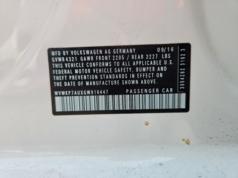 67721366 :رقم المزاد ، WVWKP7AUXGW916447 vin ، 2016 Volkswagen E-golf مزاد بيع