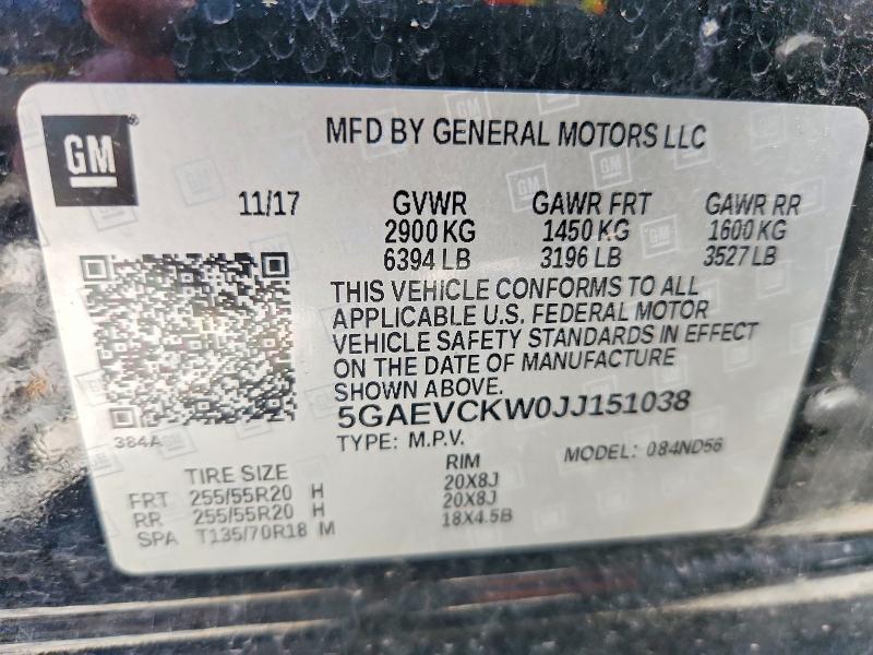 Aukcja sprzedaży 2018 Buick Enclave, vin: 5GAEVCKW0JJ151038, numer aukcji: 68006066