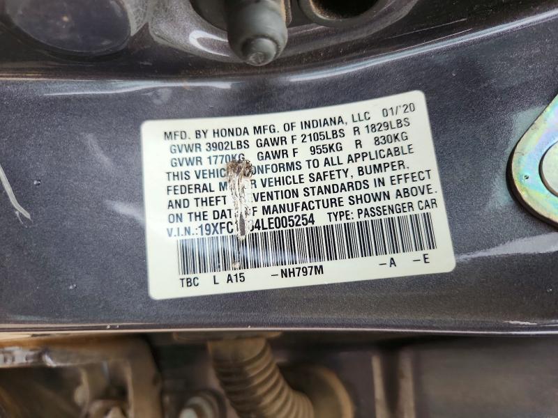 70734186 :رقم المزاد ، 19XFC1F34LE005254 vin ، 2020 Honda Civic مزاد بيع