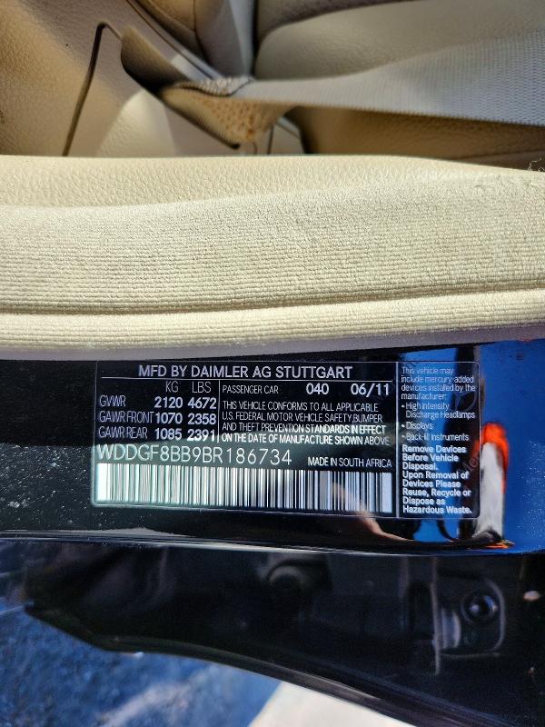 67468726 :رقم المزاد ، WDDGF8BB9BR186734 vin ، 2011 Mercedes-benz C مزاد بيع