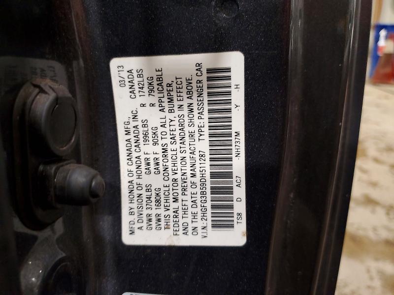 2013 Honda Civic მანქანა იყიდება აუქციონზე, vin: 2HGFG3B59DH511287, აუქციონის ნომერი: 70064786