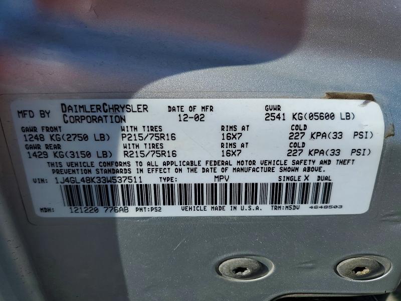 68297266 :رقم المزاد ، 1J4GL48K33W537511 vin ، 2003 Jeep Liberty مزاد بيع