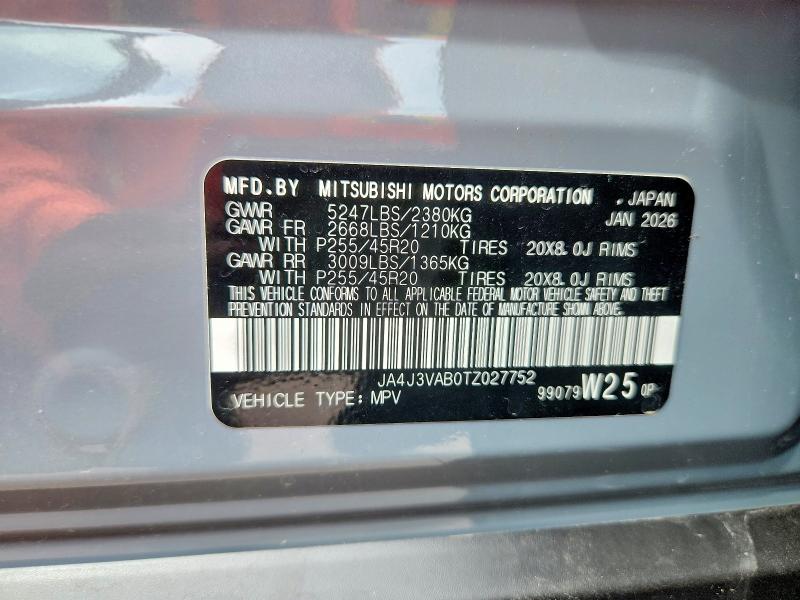 2026 Mitsubishi Outlander მანქანა იყიდება აუქციონზე, vin: JA4J3VAB0TZ027752, აუქციონის ნომერი: 67076636