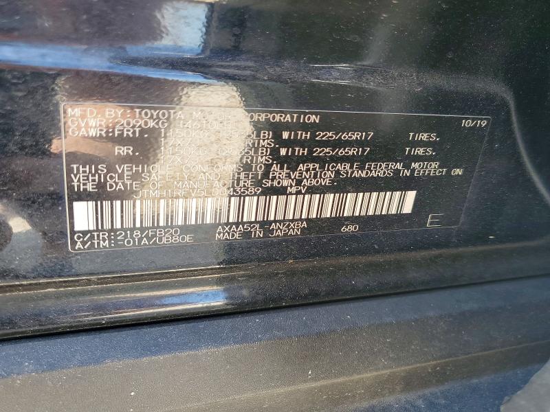 Aukcja sprzedaży 2020 Toyota Rav4, vin: JTMH1RFV5LD043589, numer aukcji: 65013656