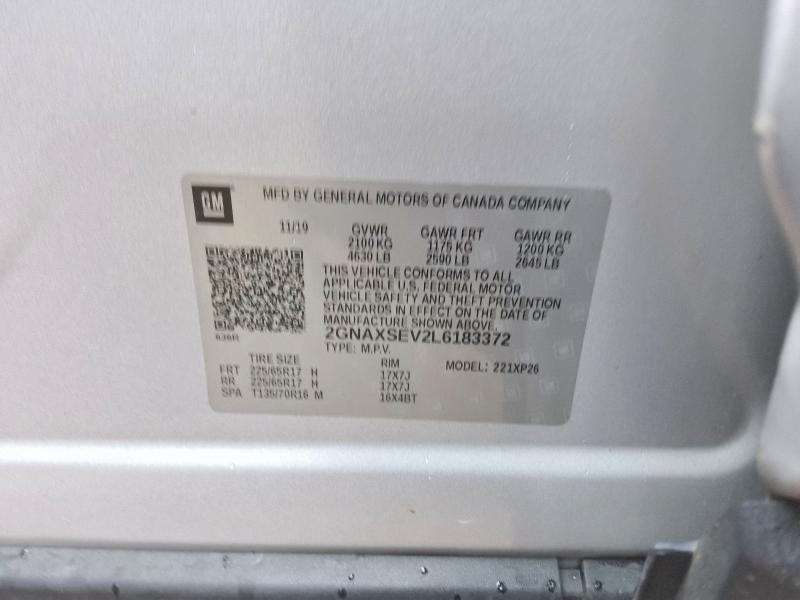 2020 Chevrolet Equinox მანქანა იყიდება აუქციონზე, vin: 2GNAXSEV2L6183372, აუქციონის ნომერი: 69787936