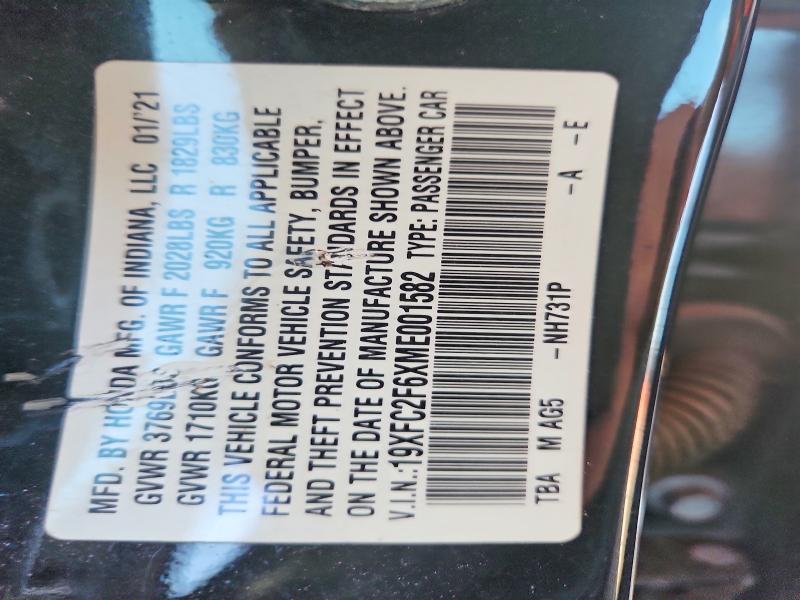 67128876 :رقم المزاد ، 19XFC2F6XME001582 vin ، 2021 Honda Civic مزاد بيع
