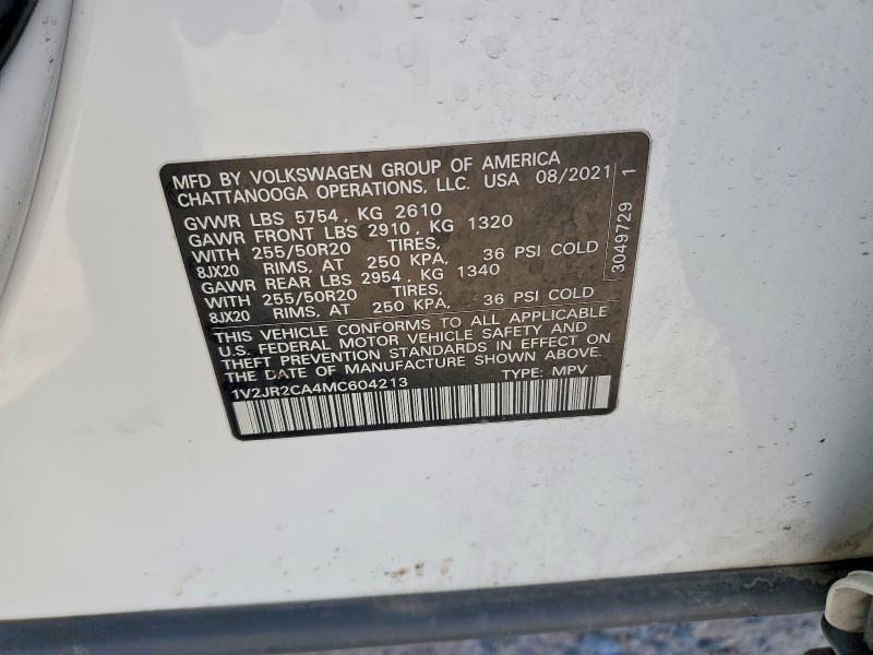 Продаж на аукціоні авто 2021 Volkswagen Atlas, vin: 1V2JR2CA4MC604213, номер лоту: 68758316