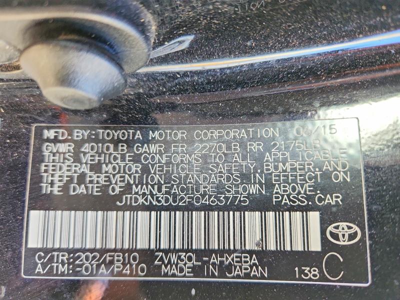 67234736 :رقم المزاد ، JTDKN3DU2F0463775 vin ، 2015 Toyota Prius مزاد بيع