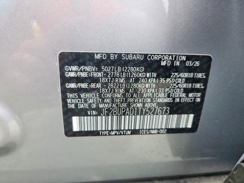 Aukcja sprzedaży 2026 Subaru Outback, vin: JF2BUPAD1TY527673, numer aukcji: 67696436