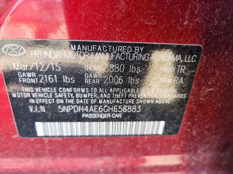2016 Hyundai Elantra მანქანა იყიდება აუქციონზე, vin: 5NPDH4AE6GH658883, აუქციონის ნომერი: 68394366