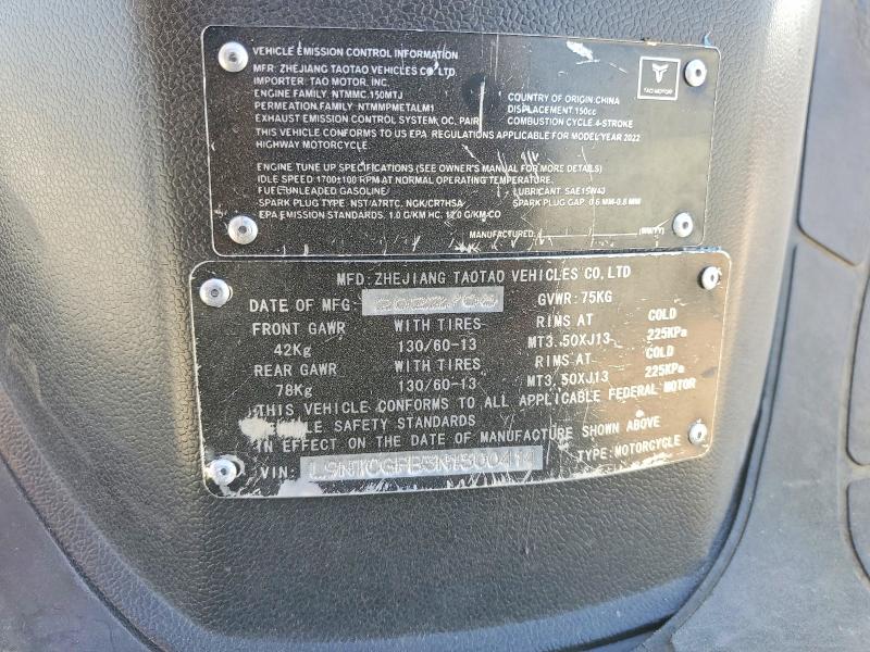 Продажа на аукционе авто 2022 Taotao Lancer 150, vin: L9NTCGPB3N1300414, номер лота: 69188786