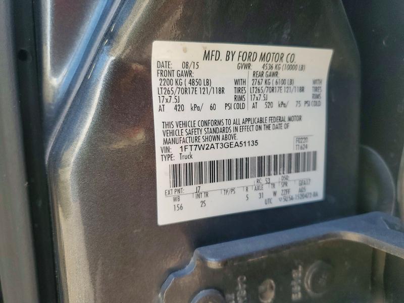 70586366 :رقم المزاد ، 1FT7W2AT3GEA51135 vin ، 2016 Ford F250 مزاد بيع