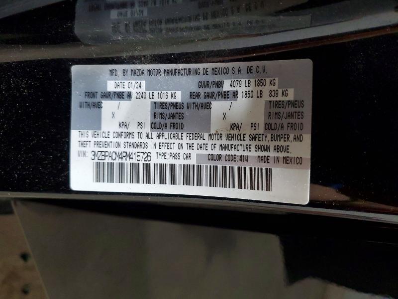 2024 Mazda 3 მანქანა იყიდება აუქციონზე, vin: 3MZBPACM4RM415726, აუქციონის ნომერი: 70055006